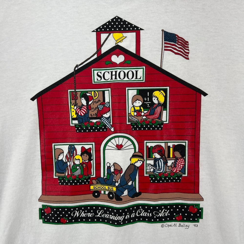 Vintage‎ Jerzees Activewear T shirt SCHOOL Art by Cristi Bailey '93 White USA